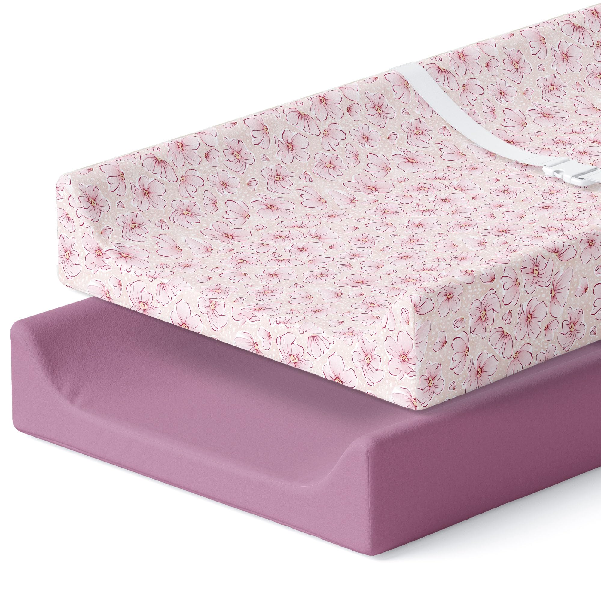 Pobibaby floral blossom changing pad cover in a 2-pack for a sweet nursery look