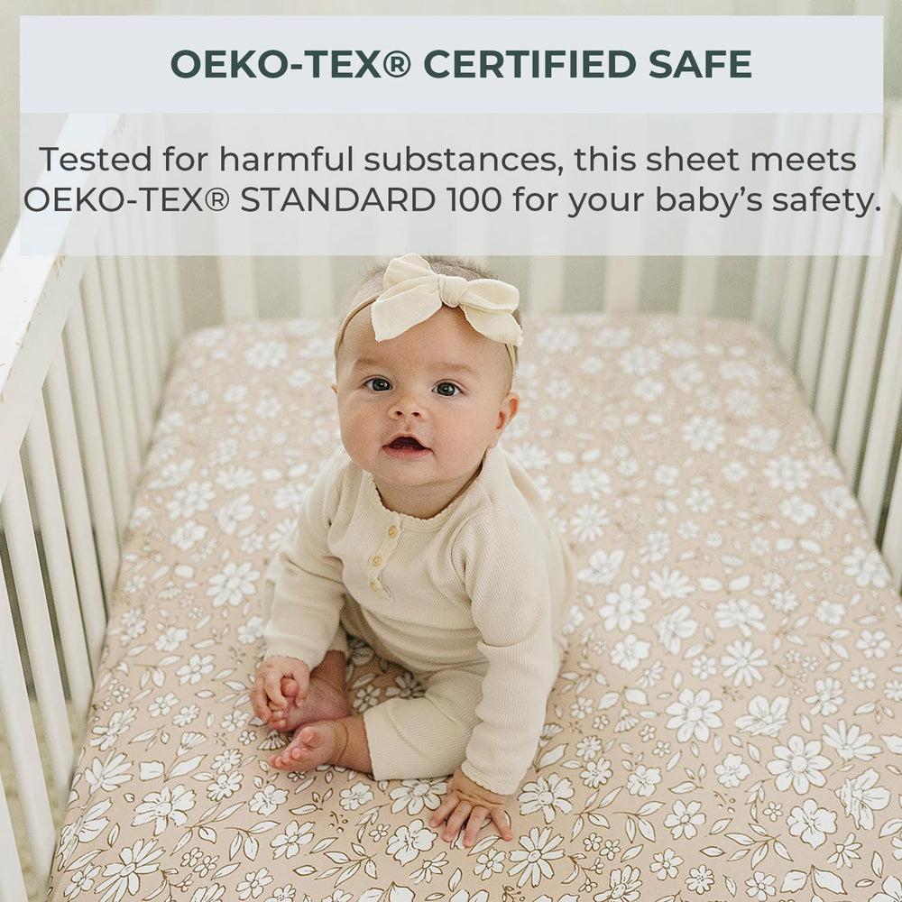 Pobibaby Meadow easy-care crib sheets resist wrinkling and shrinking