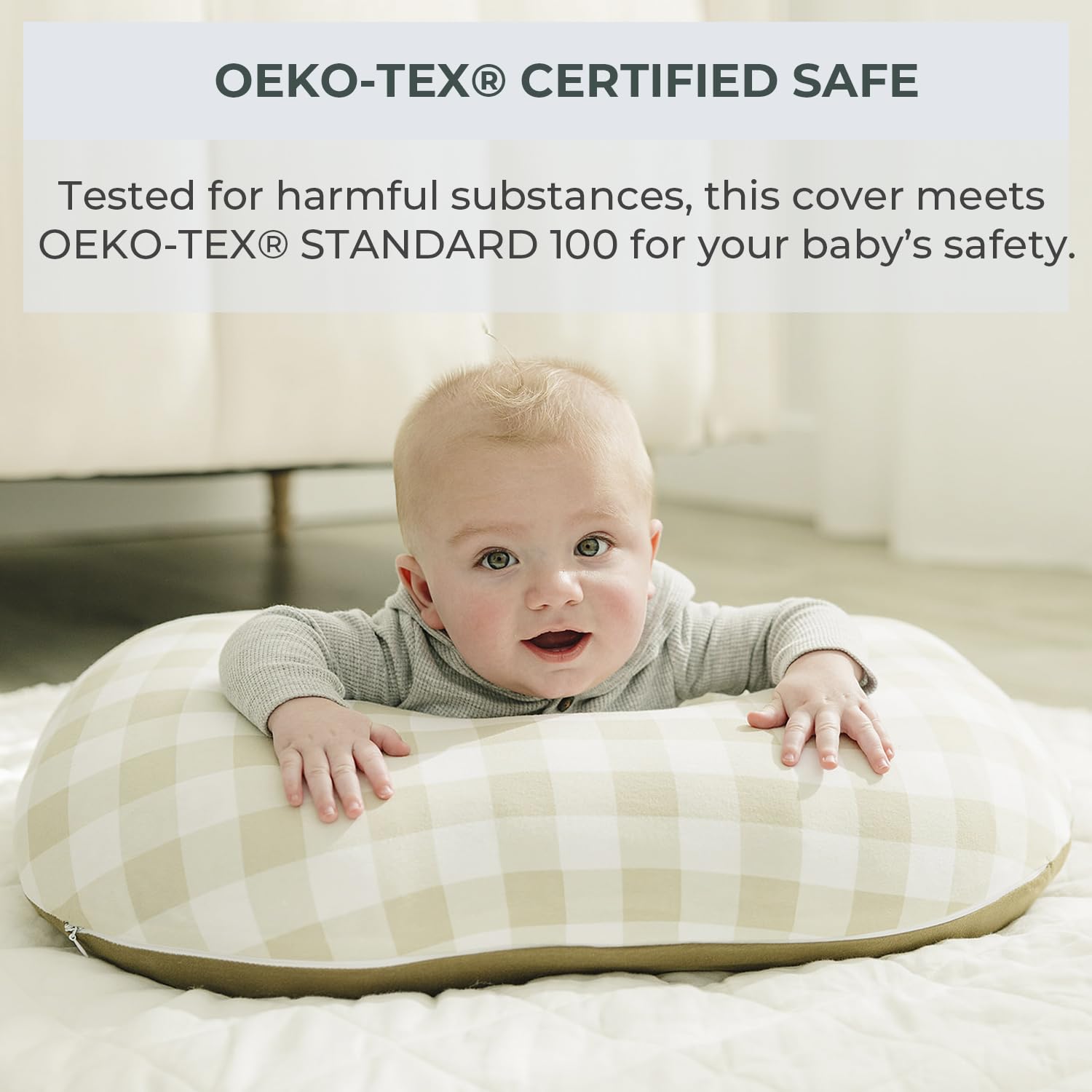 Pobibaby nursing pillow cover gingham khaki pattern adds classic nursery style