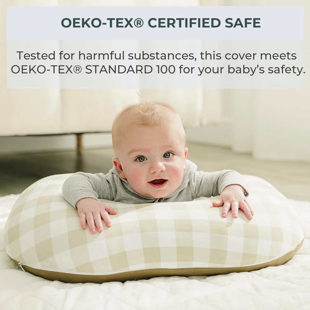 Pobibaby nursing pillow cover gingham khaki pattern adds classic nursery style