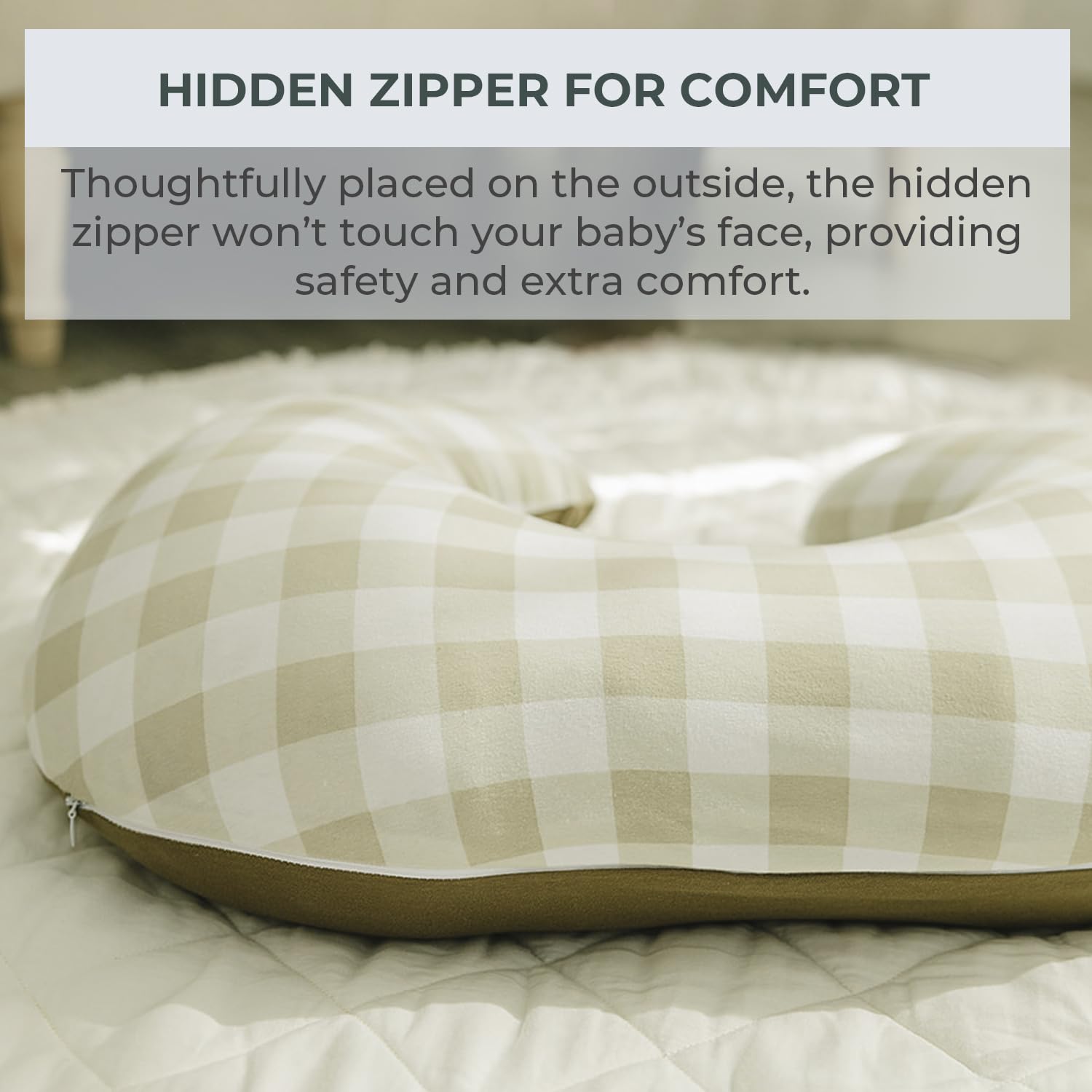 Pobibaby nursing pillow cover features hidden zipper for safe, easy maintenance