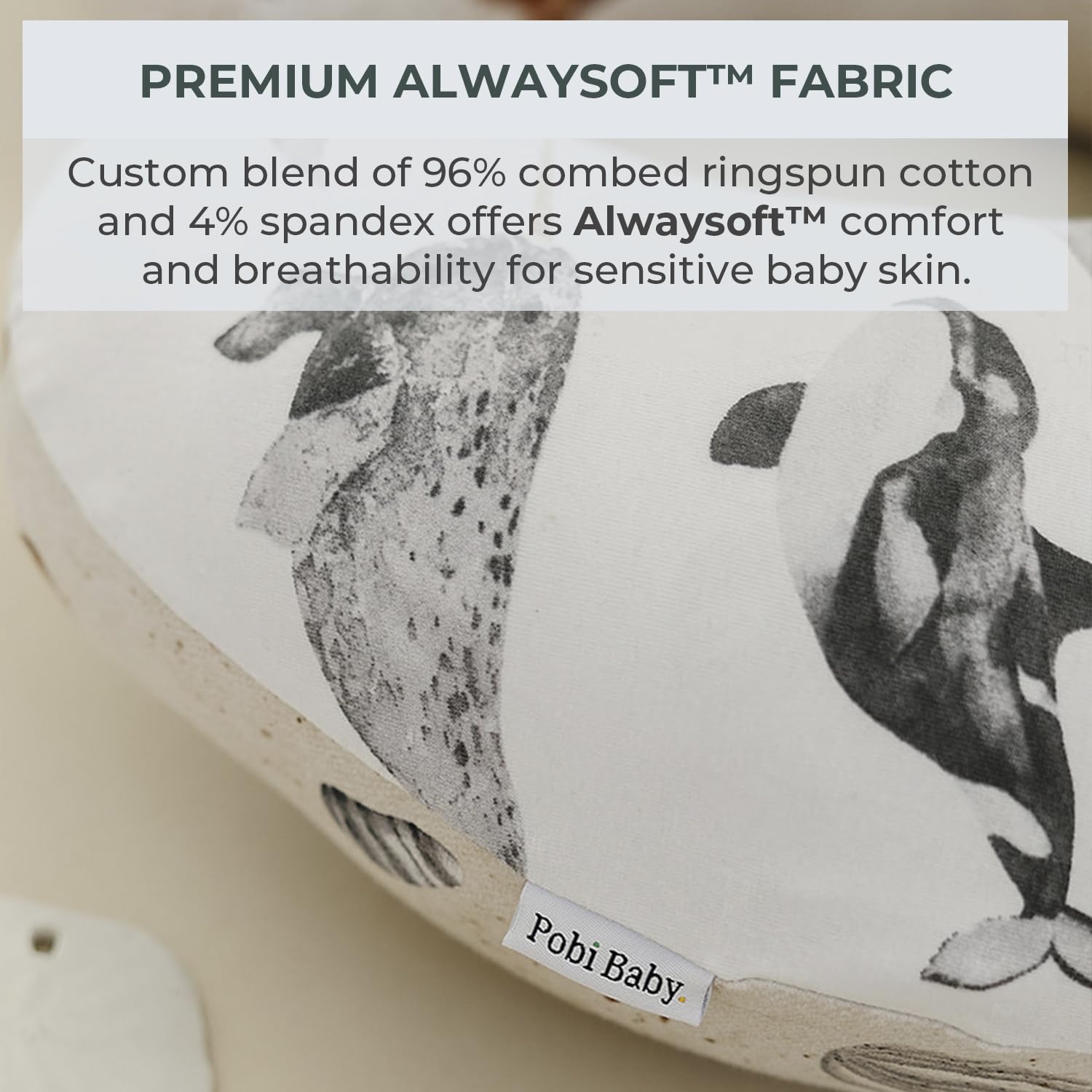Pobibaby Seaside nursing pillow cover showing reversible design for two looks