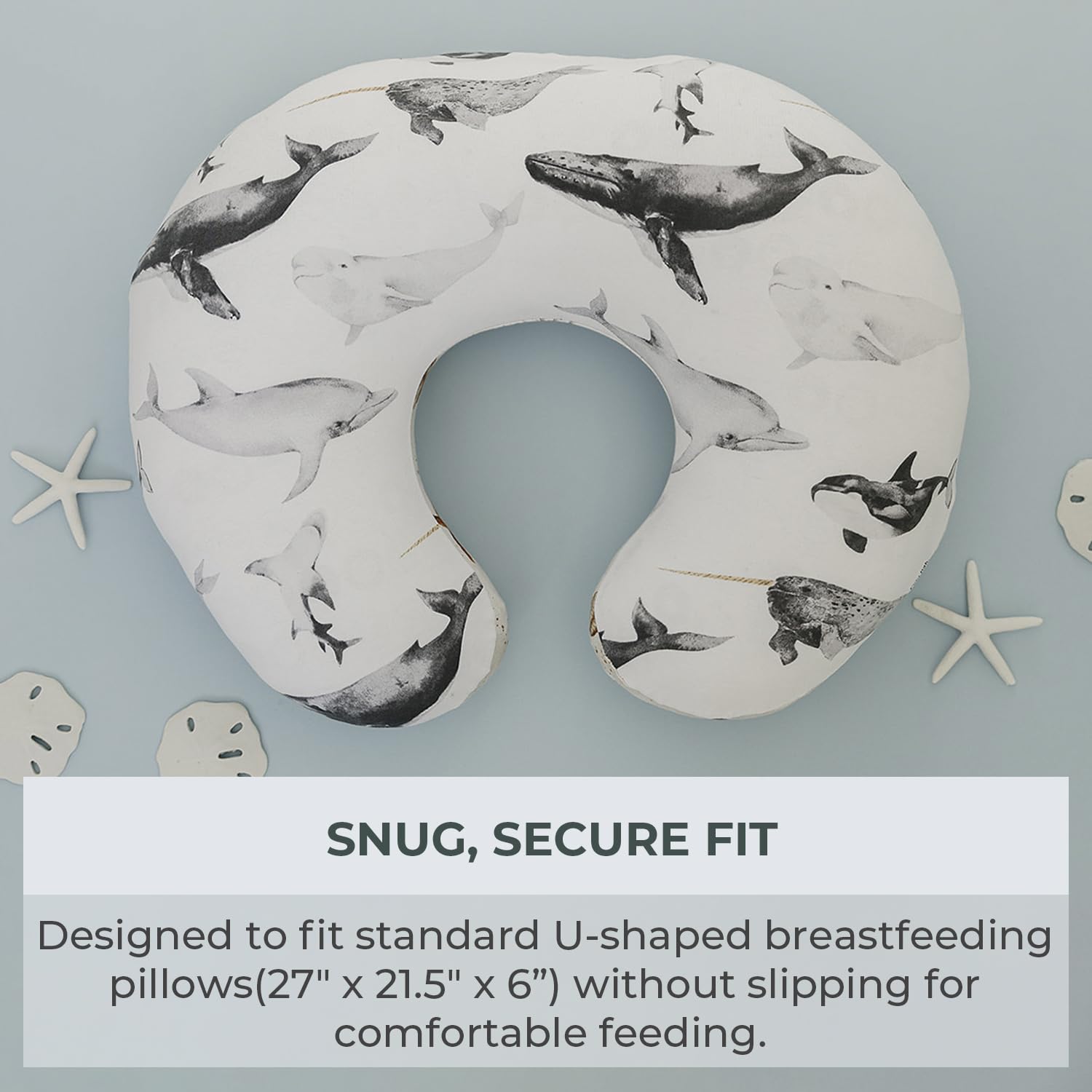 Pobibaby Seaside cover on U-shaped pillow delivering snug fit
