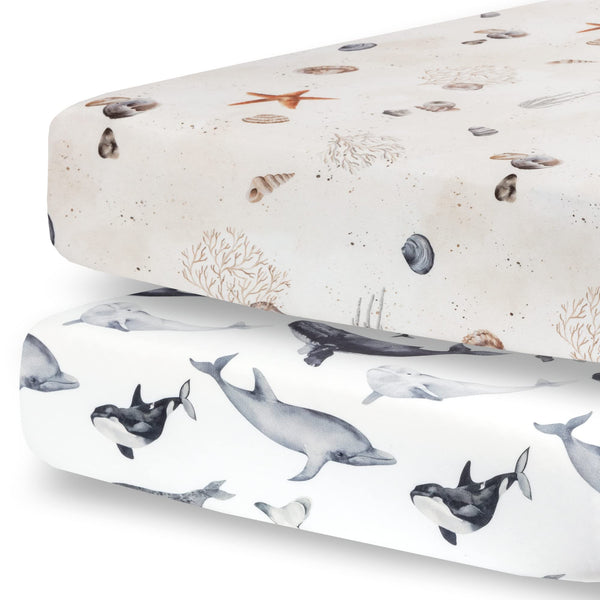 Pobibaby Ocean soft jersey knit crib sheet pack 2 offers baby comfort and easy care.