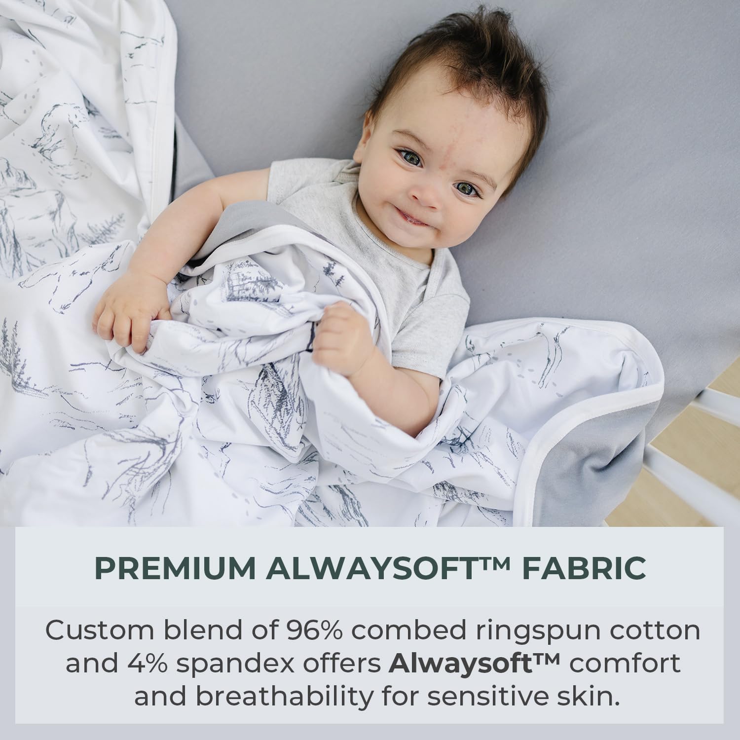 Pobibaby blanket shown with 50x50 size for growing baby