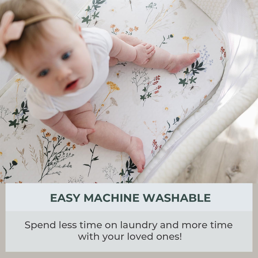Wildflower pattern Pobibaby bassinet sheets in nursery setting