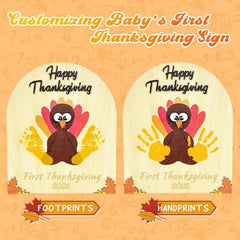 Poceton turkey footprint wooden sign helps preserve your child's first Thanksgiving moment.