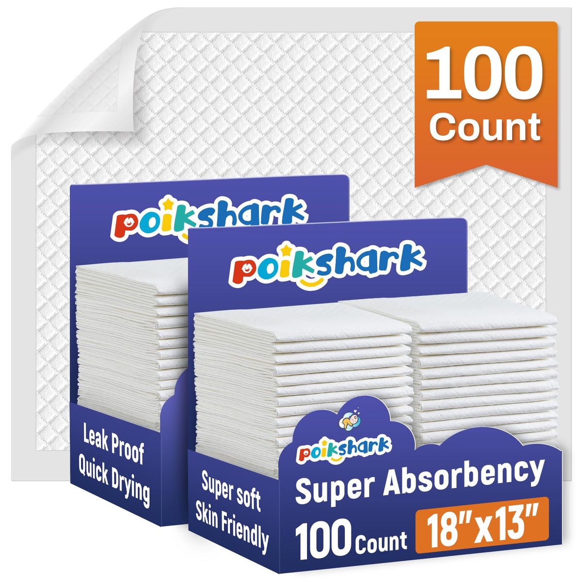 Poikshark 100-pack changing pad with leakproof surface for bed protection.