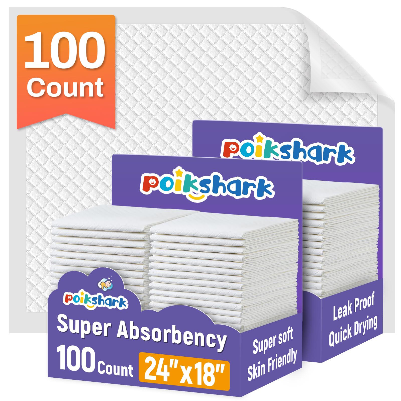 POIKSHARK 100-pack disposable changing pads 24x18 in use for clean diaper changes
