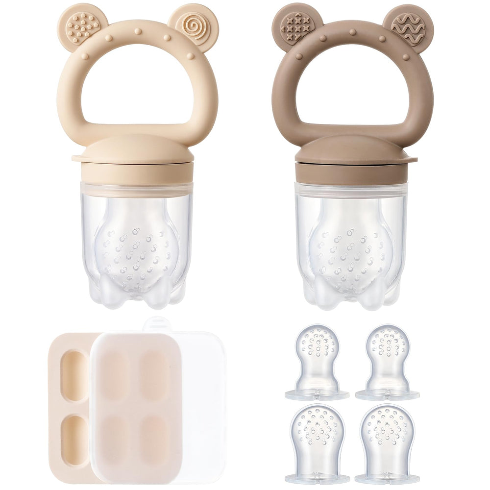POIKSHARK 2-pack silicone baby feeders for safe self-feeding with soft pouches