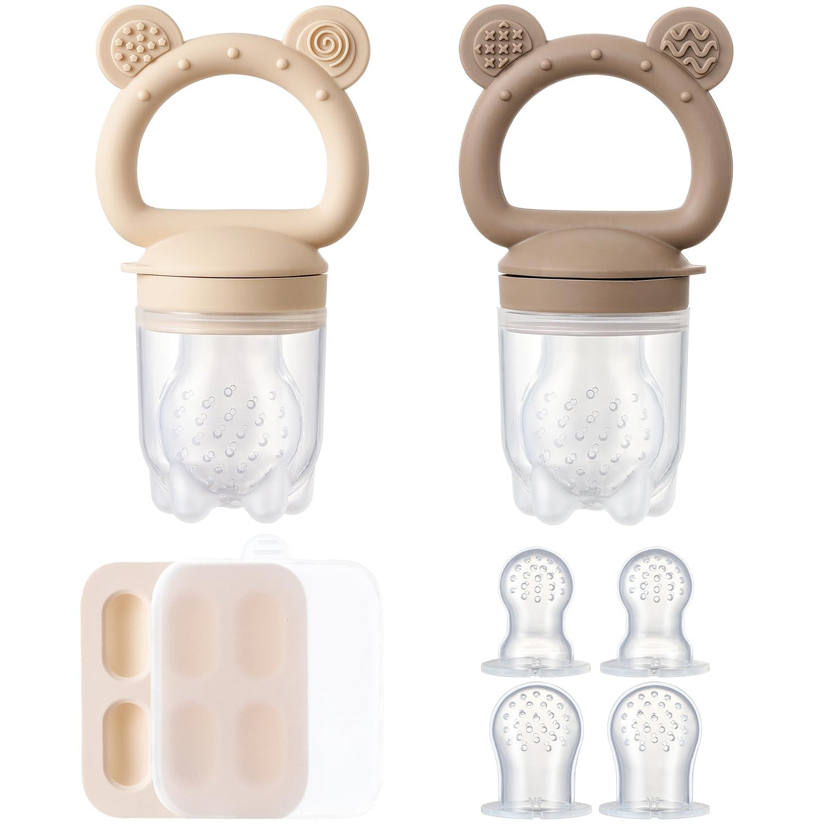 POIKSHARK 2-pack silicone baby feeders for safe self-feeding with soft pouches