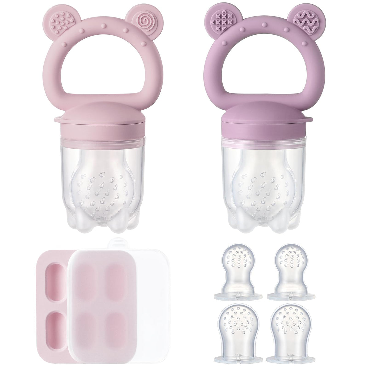 Poikshark 2-pack silicone baby feeders for safe self-feeding.