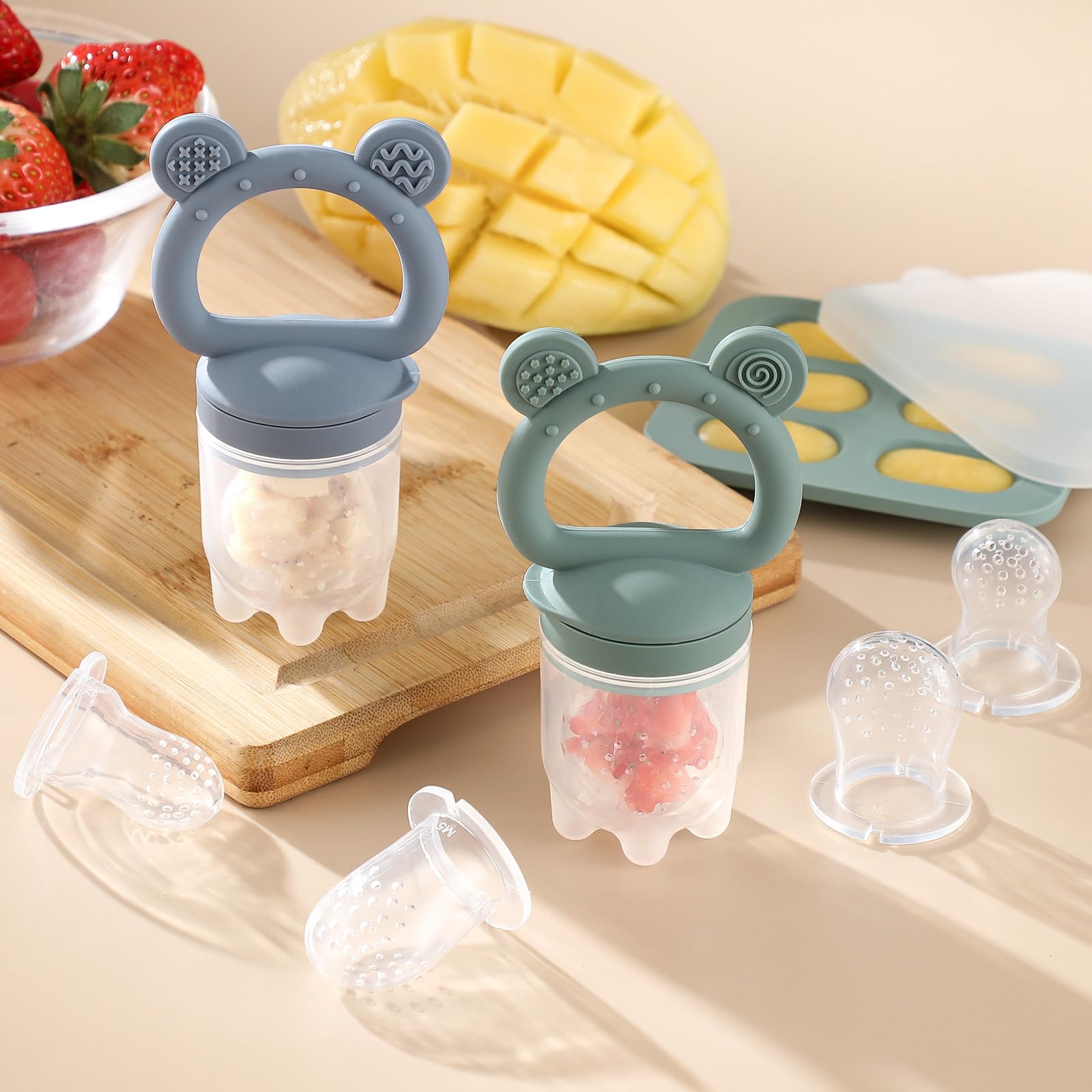 POIKSHARK all in one feeder teether set close up showcases multifunctional tools