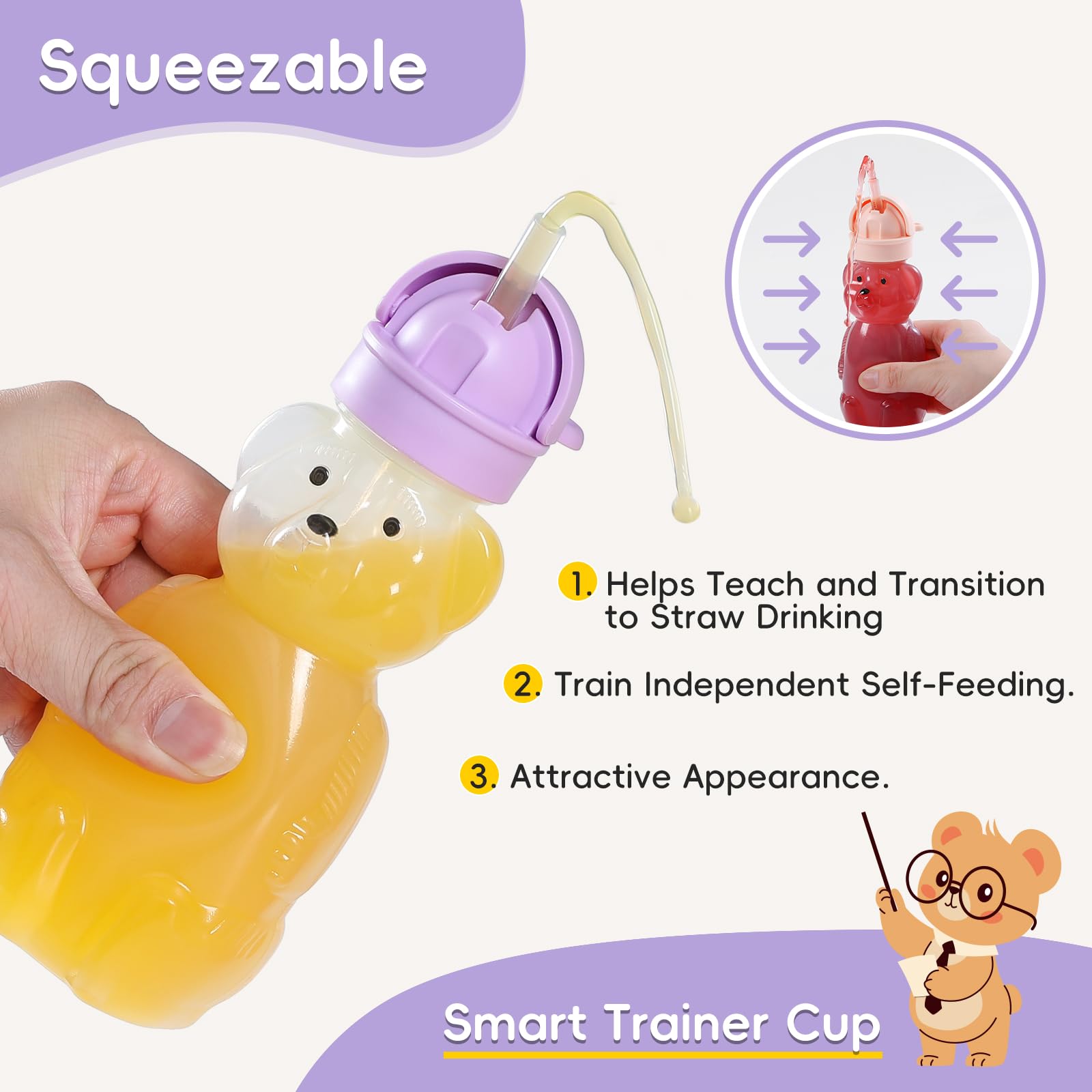 POIKSHARK includes two bear bottles and straw cleaning brushes for easy maintenance.