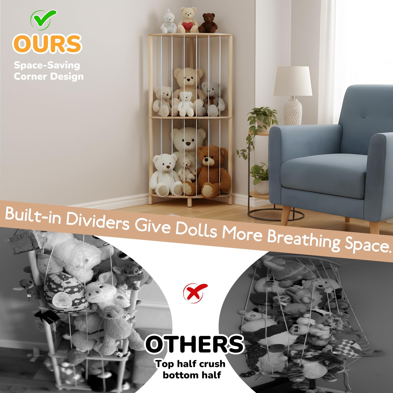 POIKSHARK space-saving corner storage in a cozy nursery setup