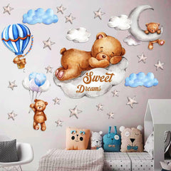 POILKMNI Tedy Bear Moon Stars wall sticker brightens a nursery play space
