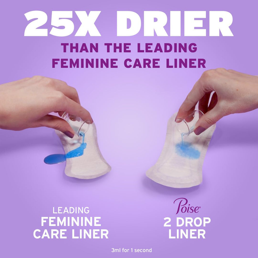 Poise FreshSense odor-control image illustrates odor neutralization for up to 12 hours.