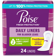 Poise Daily Liners pack front view shows discreet daily protection for light leaks.