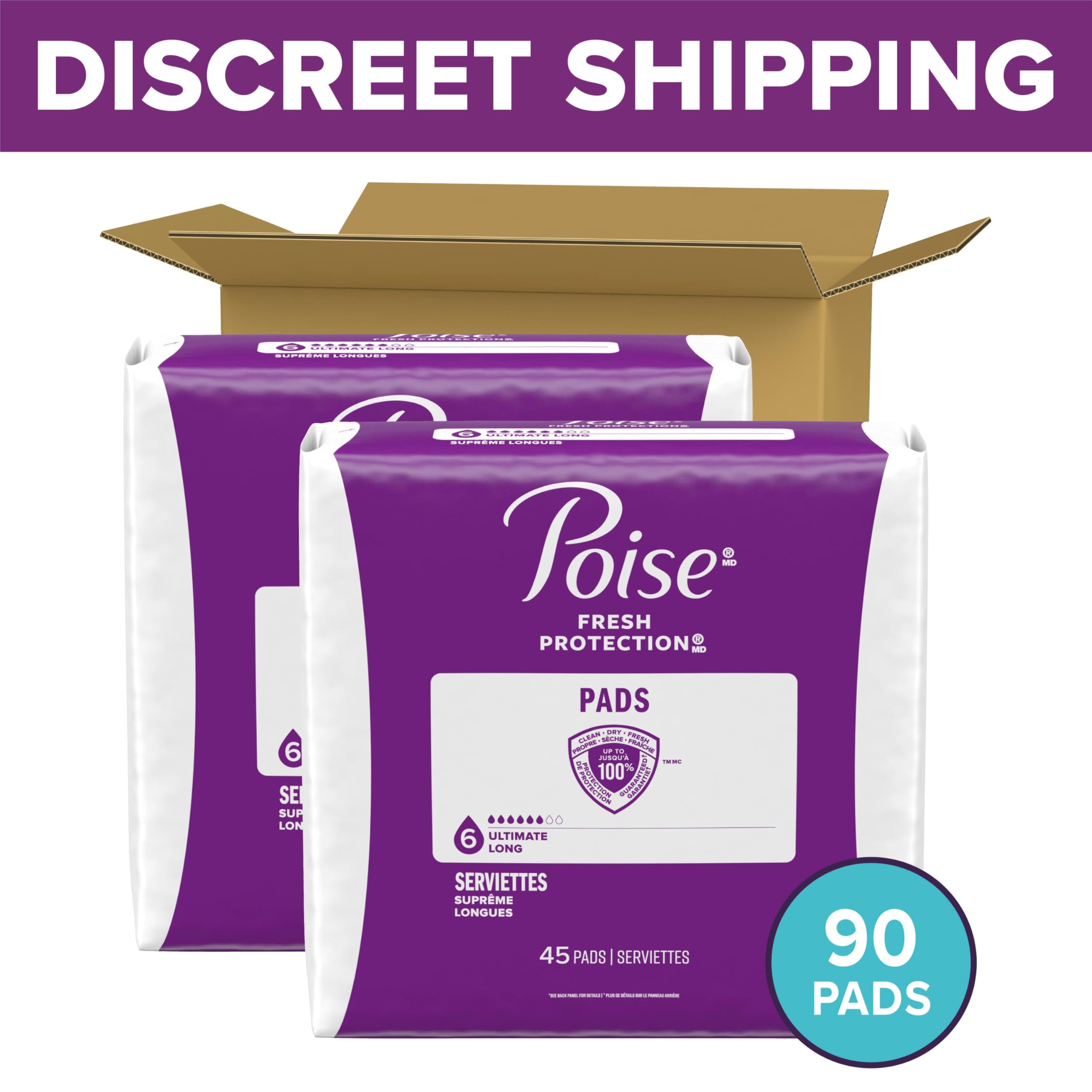 Poise pads shown from the front view highlighting coverage and length.