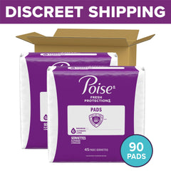 Poise pads shown from the front view highlighting coverage and length.