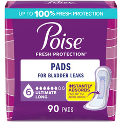 Poise 6 Drop Ultimate pads in a long pack for confident daily protection.