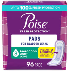 Poise long-length pads in box offer discreet daily protection