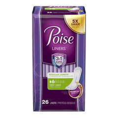 Poise light absorbency panty liner packaging for discreet daily protection.