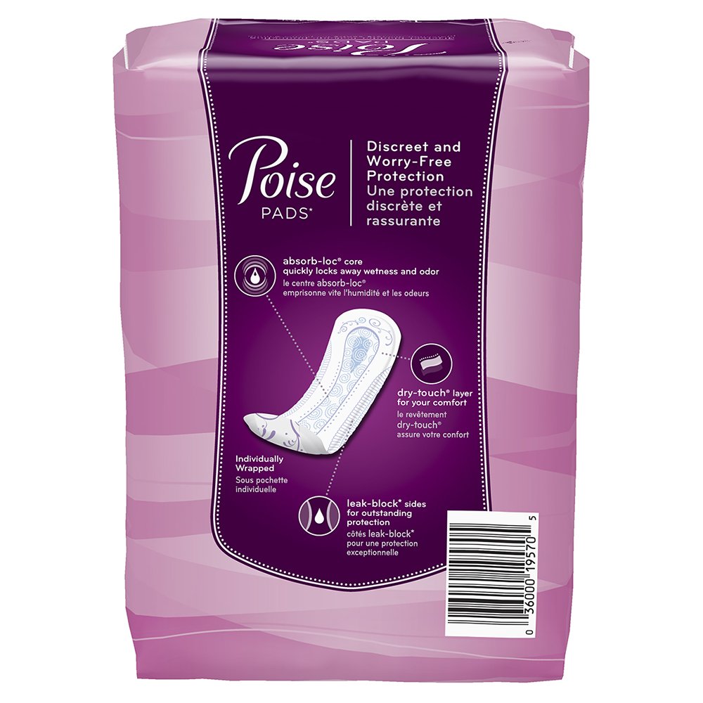 Poise maximum absorbency pad long absorb-loc core locks in light leakage for confident wear.