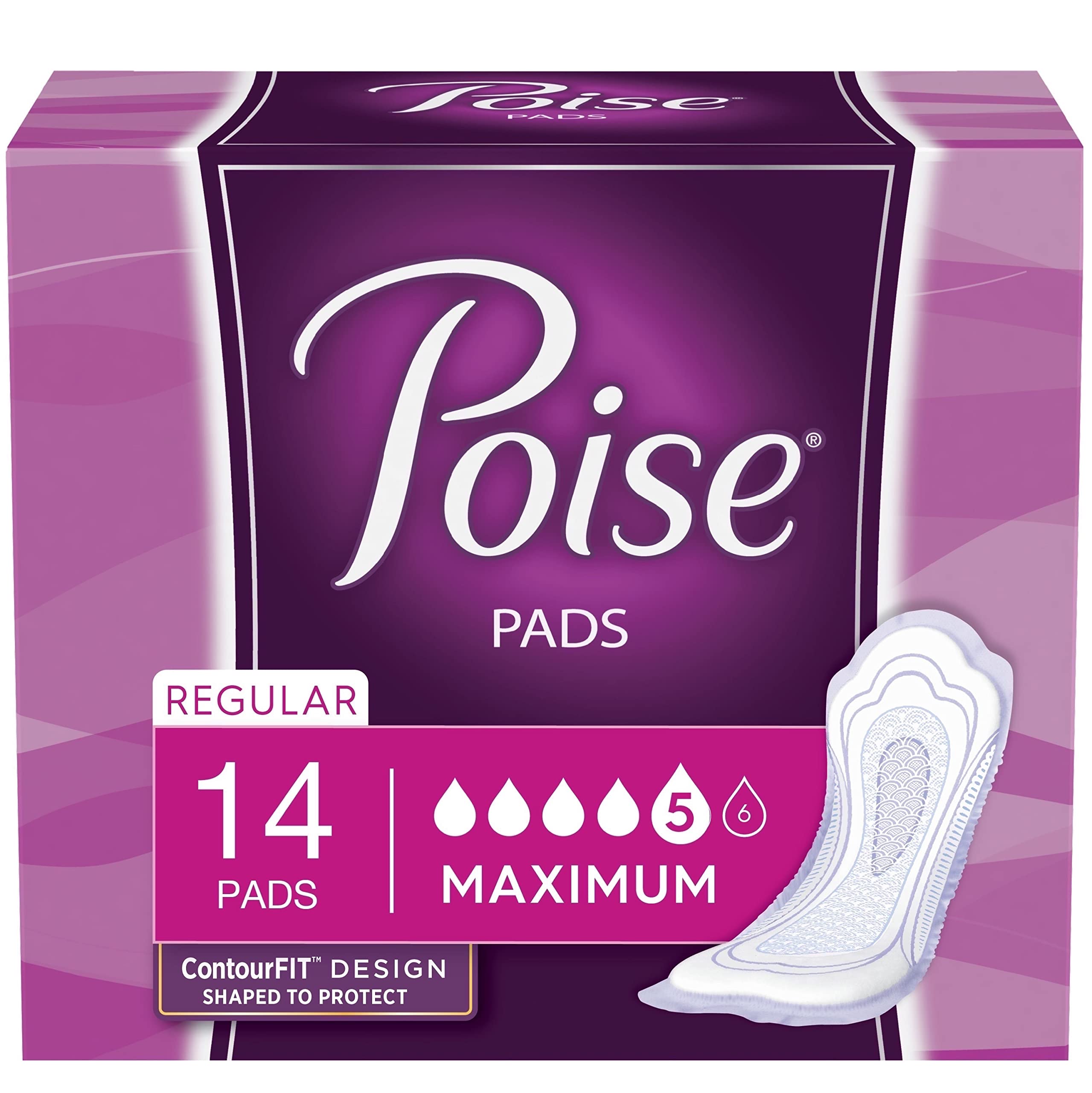 Poise maximum absorbency pads with leak-block sides close-up show reliable protection for daily wear.