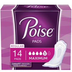 Poise maximum absorbency pads with leak-block sides close-up show reliable protection for daily wear.