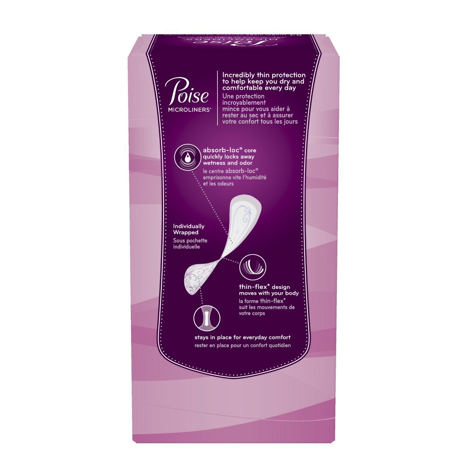 Poise Microliners Long Length liner close-up shows thin, fast-absorbing design.