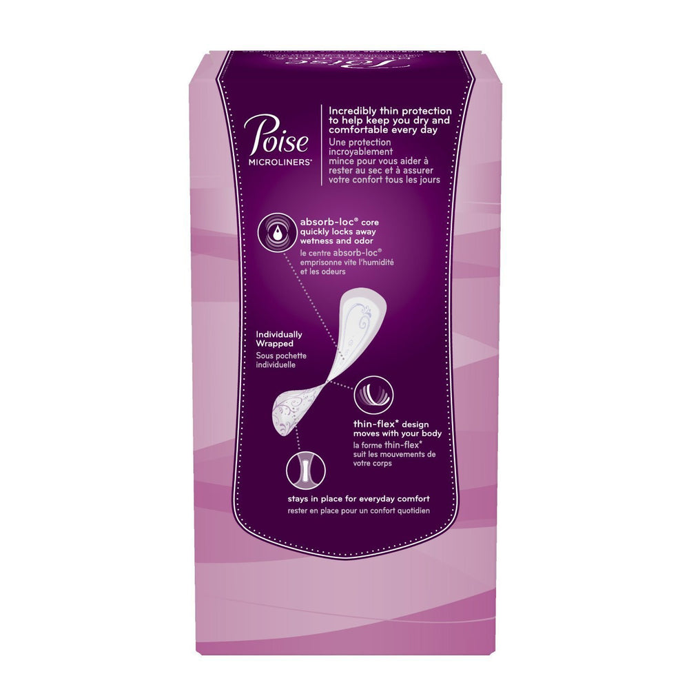 Poise Microliners Long Length liner close-up shows thin, fast-absorbing design.