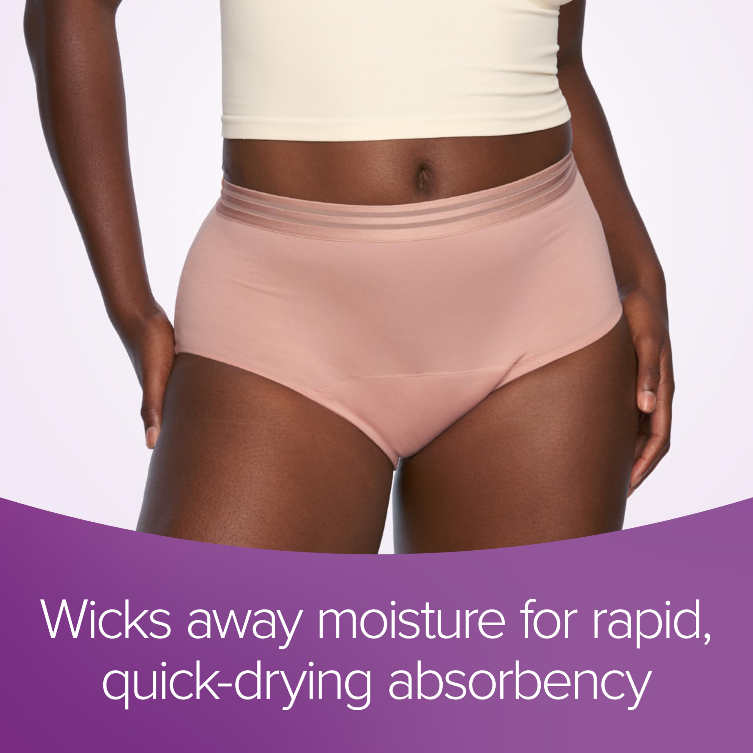 Poise discreet look emphasizing underwear-style design for confident wear.