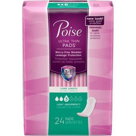 Poise Ultra Thin Pads long length showing full-length protection and dryness