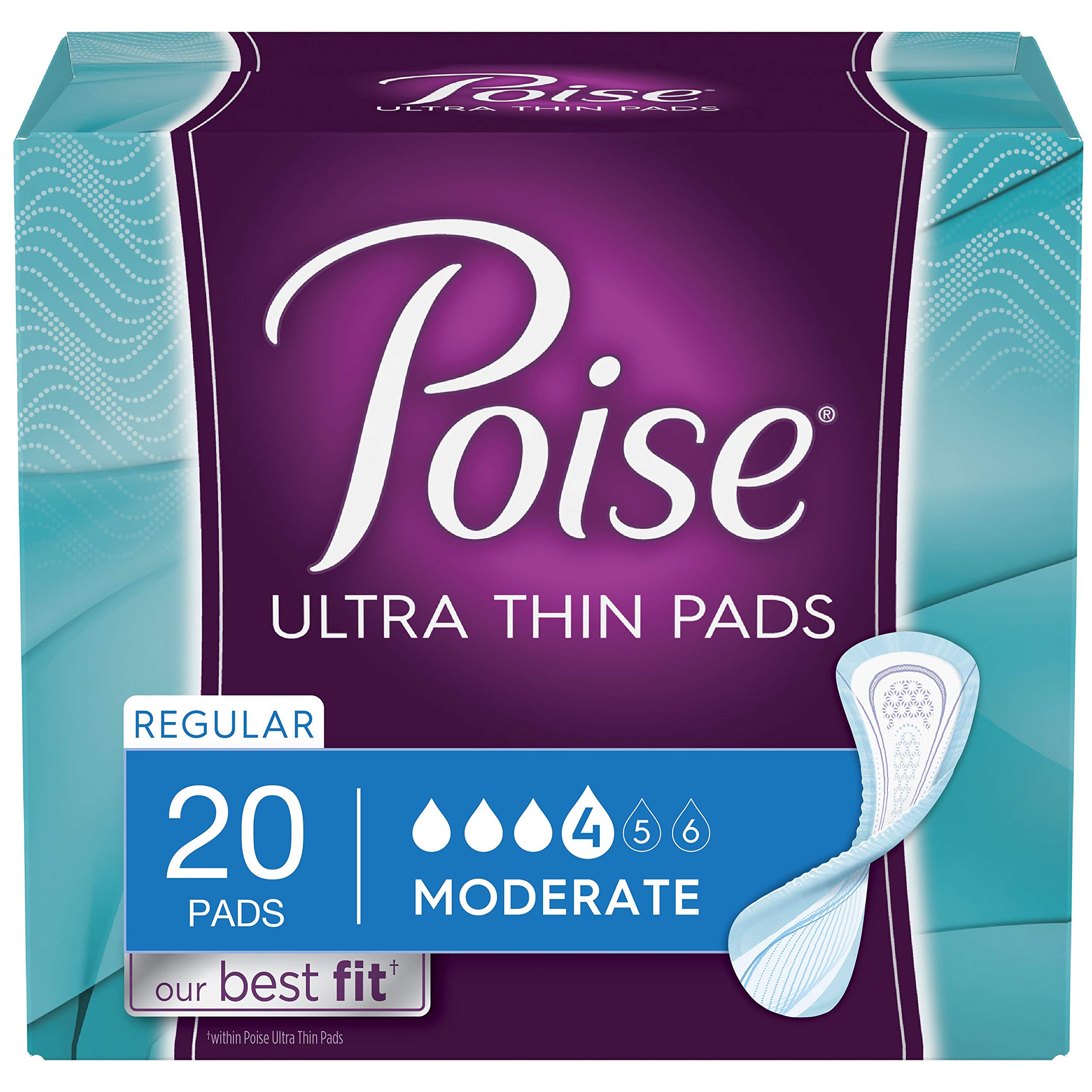 Poise Ultra Thin Pads regular unscented 80-count for discreet daily wear
