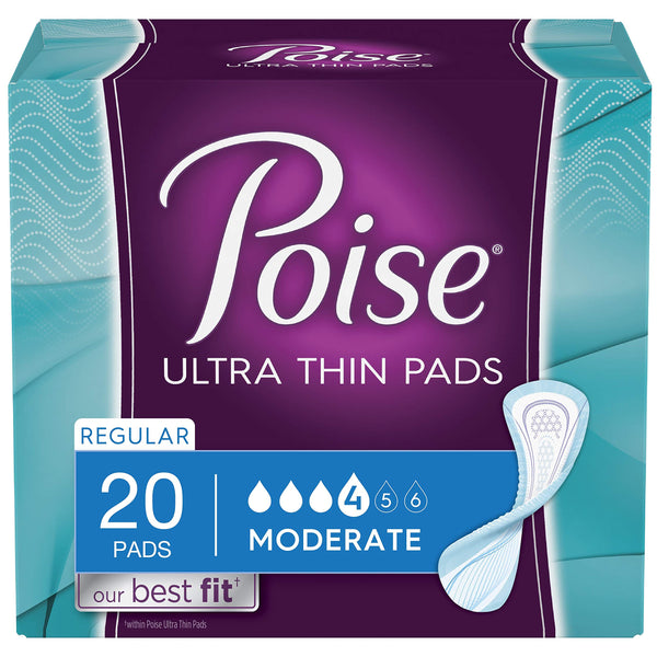 Poise Ultra Thin Pads regular unscented 80-count for discreet daily wear