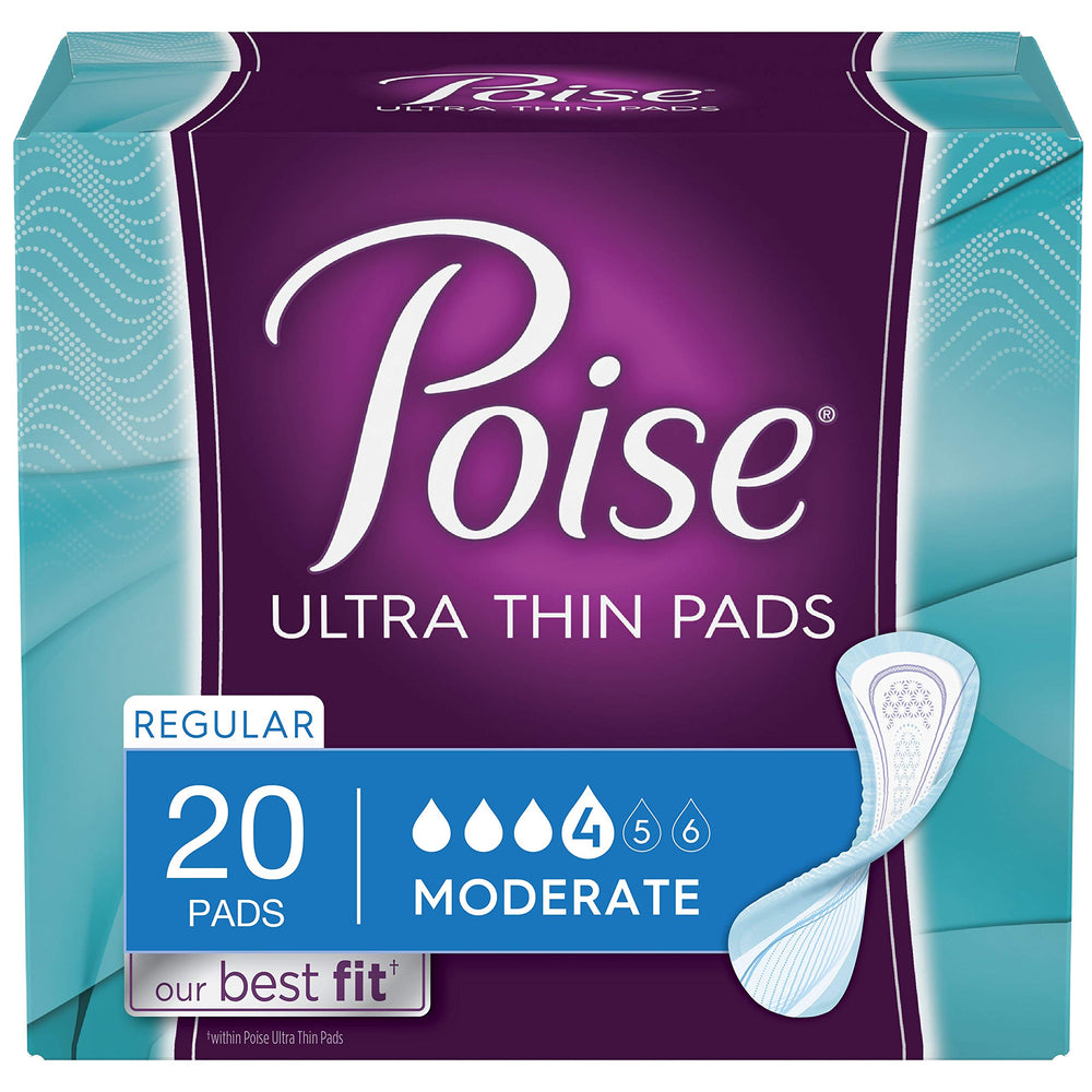 Poise Ultra Thin Pads regular unscented 80-count for discreet daily wear