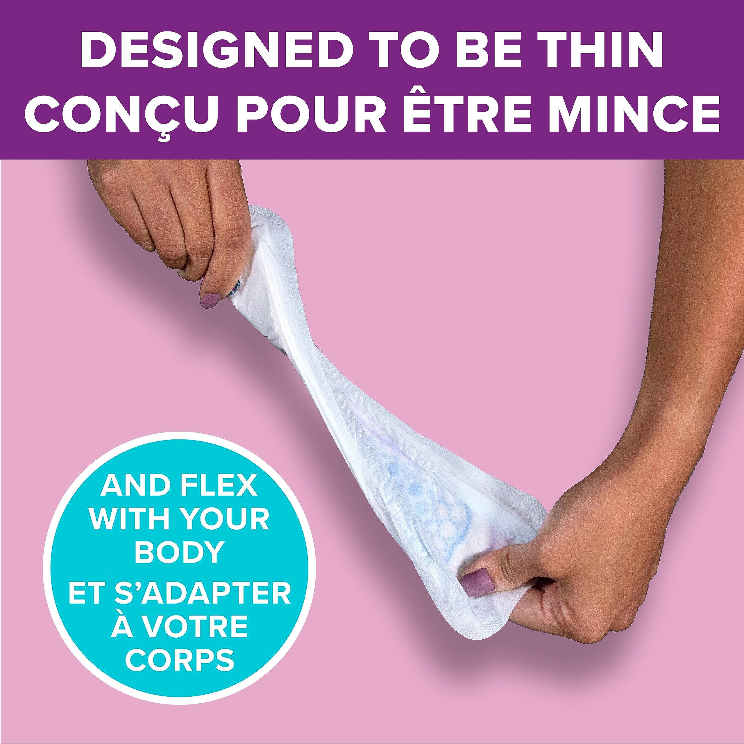 Poise Ultra Thin Postpartum Pad breathable material enhances comfort.