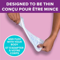 Poise Ultra Thin Postpartum Pad breathable material enhances comfort.