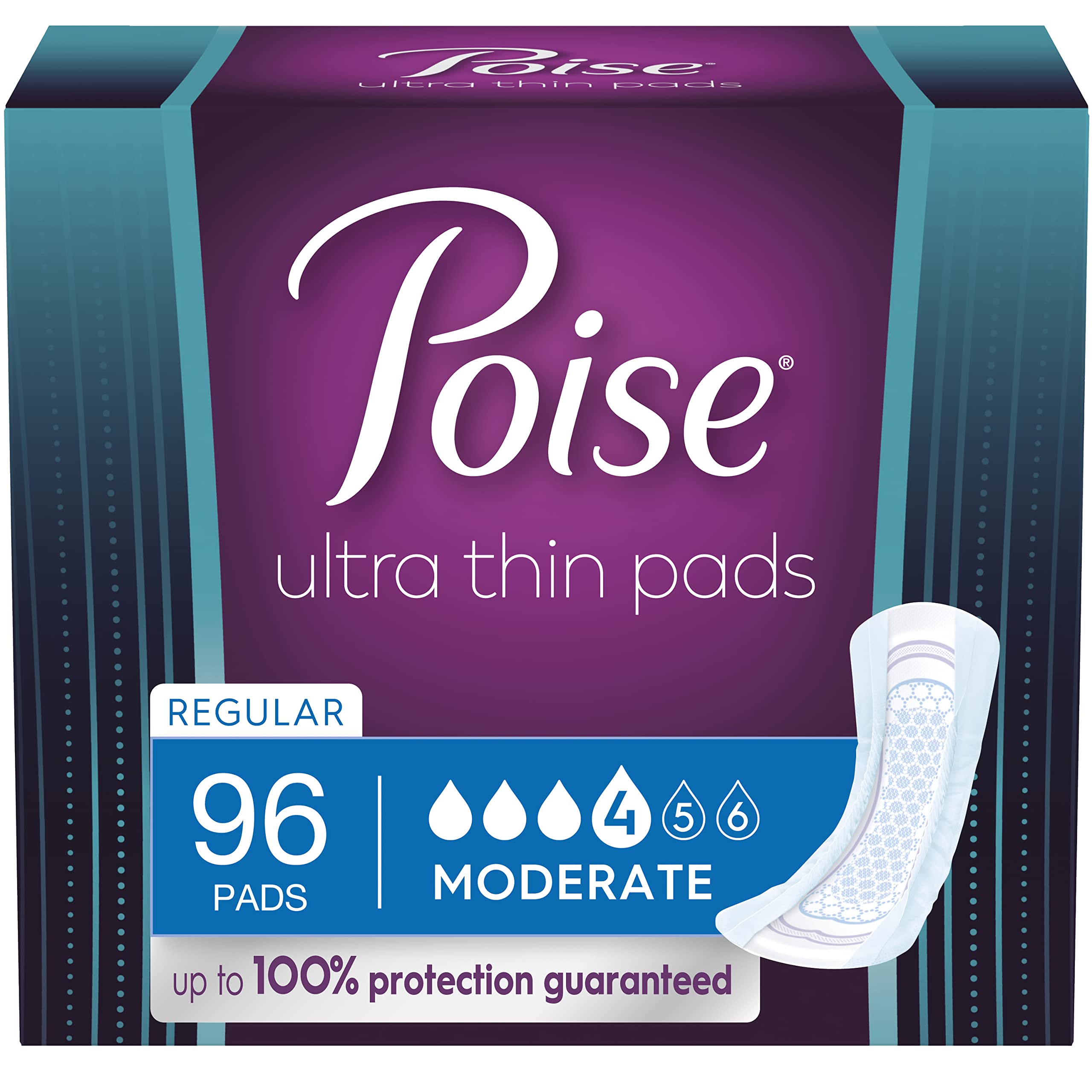 Poise Ultra Thin Postpartum Pad pack offers discreet daily protection.