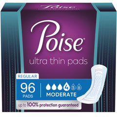 Poise Ultra Thin Postpartum Pad pack offers discreet daily protection.