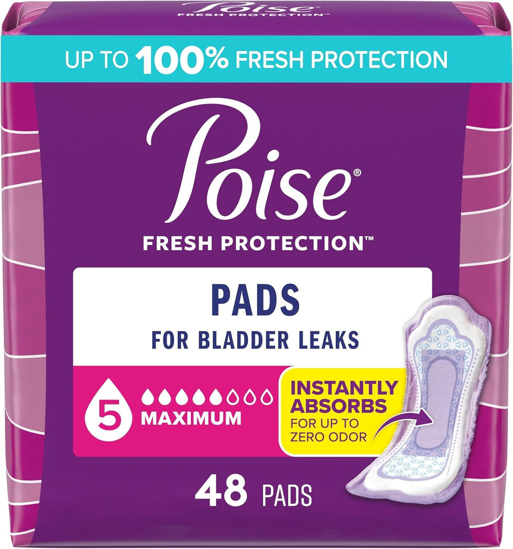 Poise women's incontinence pad, long shape, maximum absorbency for dry, secure protection