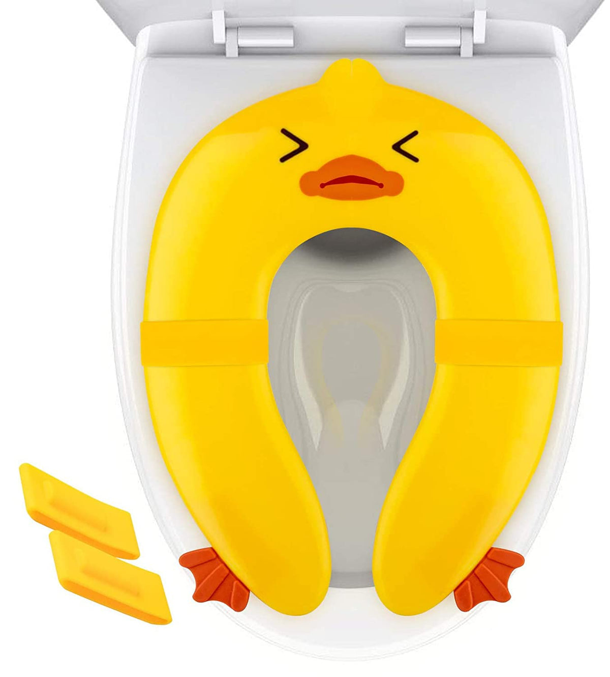 Pokanic yellow duck seat cover folded for travel and storage.