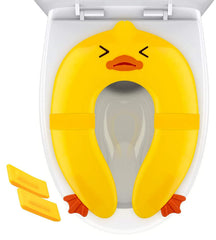 Pokanic yellow duck seat cover folded for travel and storage.