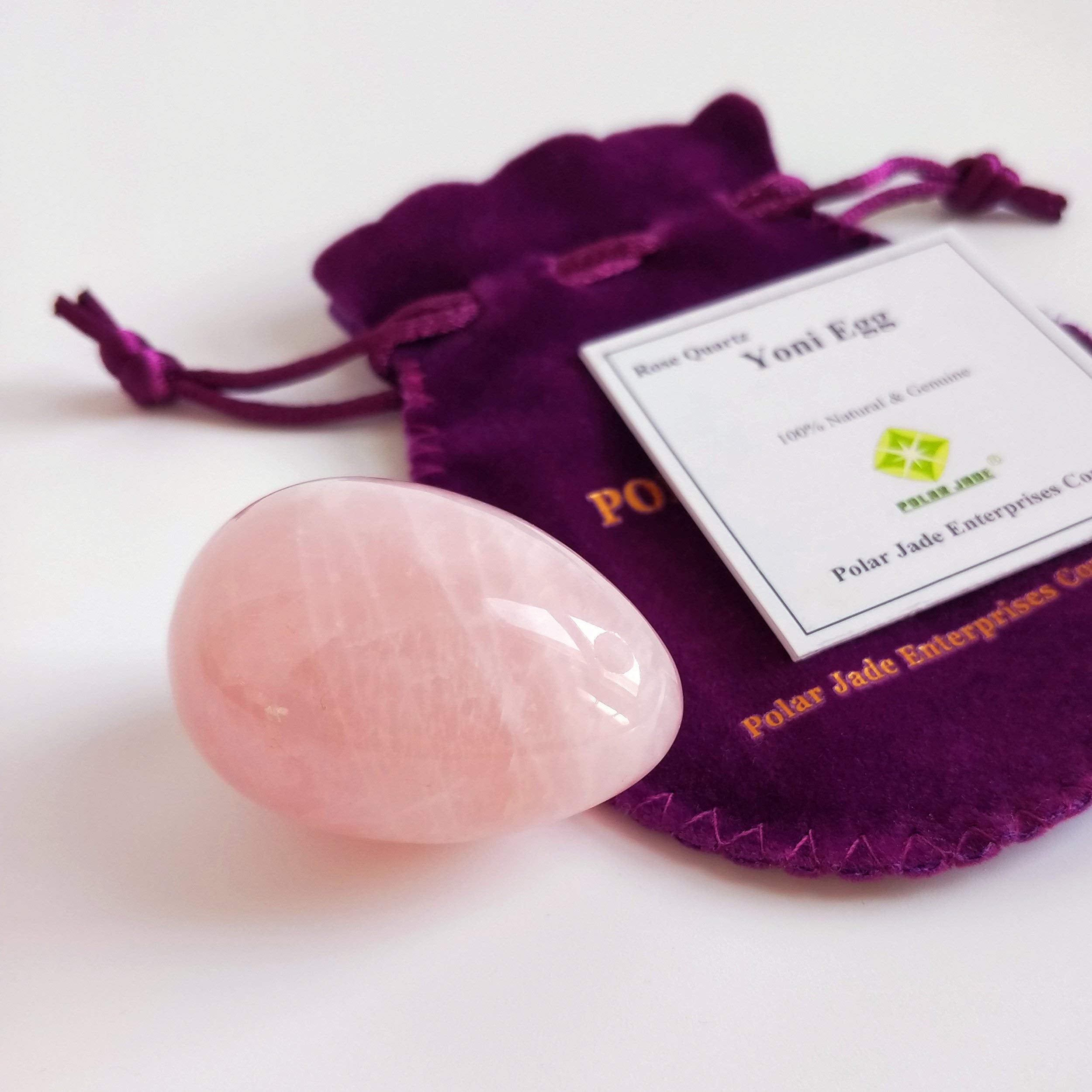 Polar Jade jewelry pouch keeps the rose quartz yoni egg securely stored.