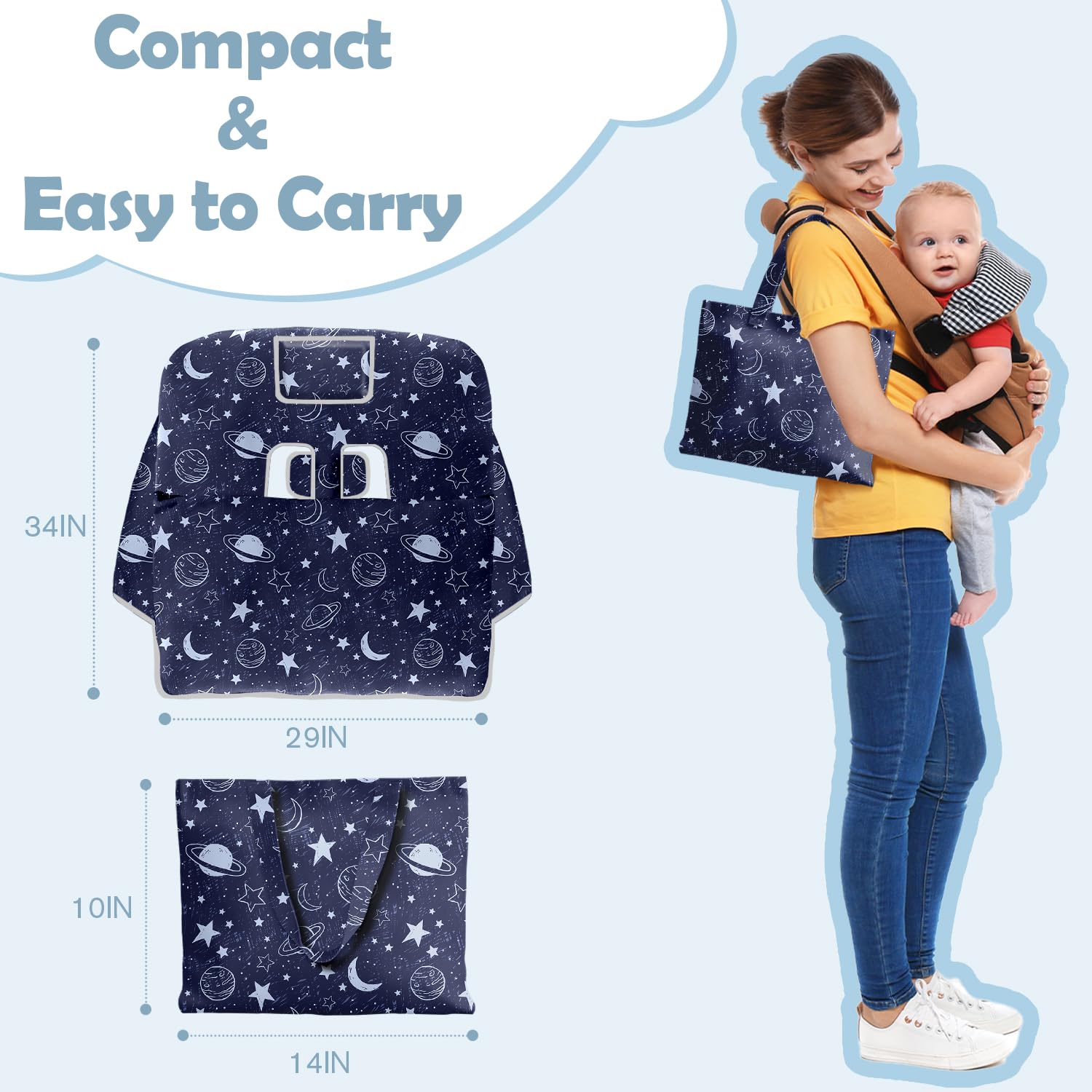 Polovillae phone pocket on blue sailboat cart cover enables on-the-go entertainment for baby.