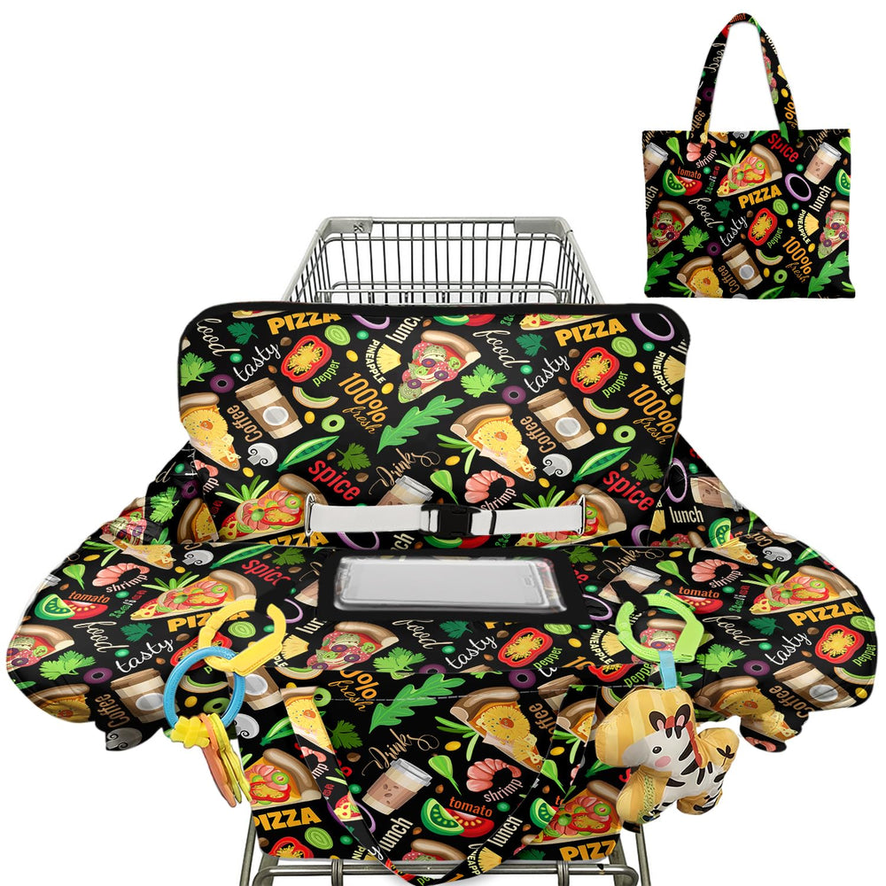 Polovillae cart cover with blue sailboat design protects baby during shopping.