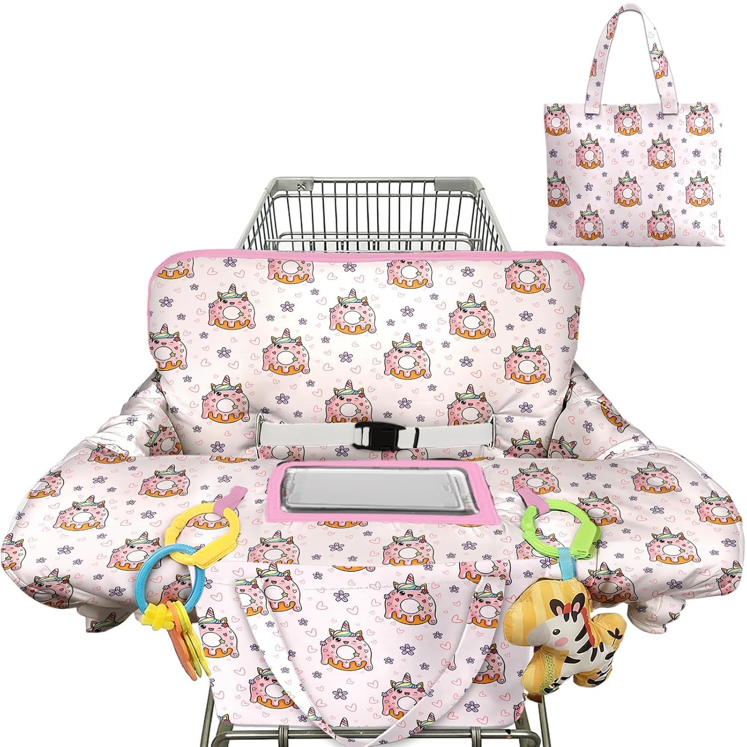 Polovillae pink unicorn donuts cover with entertainment pocket for babies during shopping