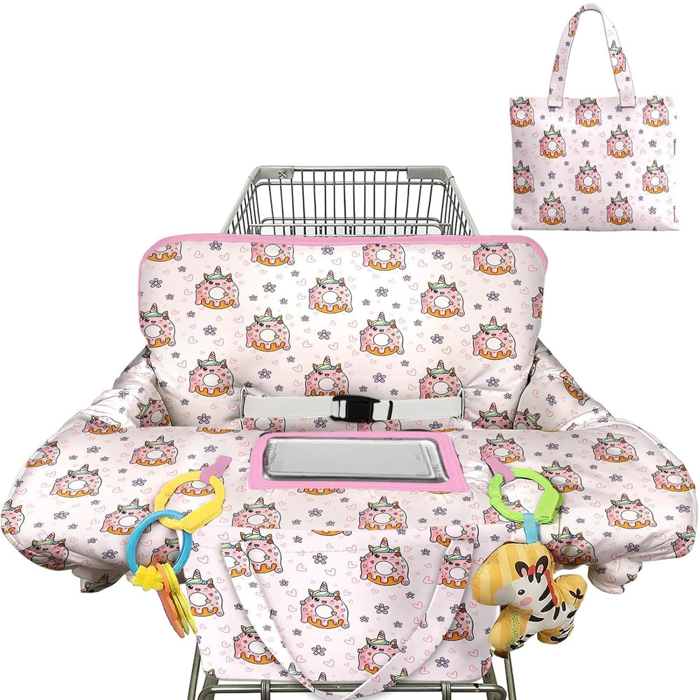 Polovillae pink unicorn donuts cover with entertainment pocket for babies during shopping