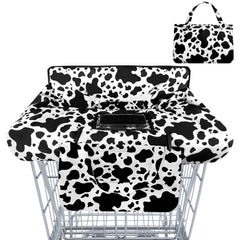 Polovillae shopping cart cover in dark cow pattern protects baby from germs while shopping